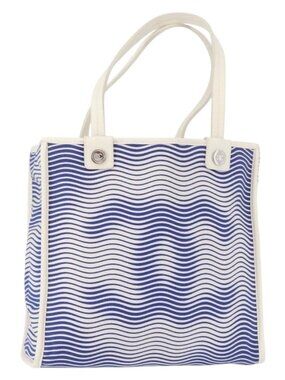 CHANEL Tote Bag Canvas Leather Blue White CC Auth ka064